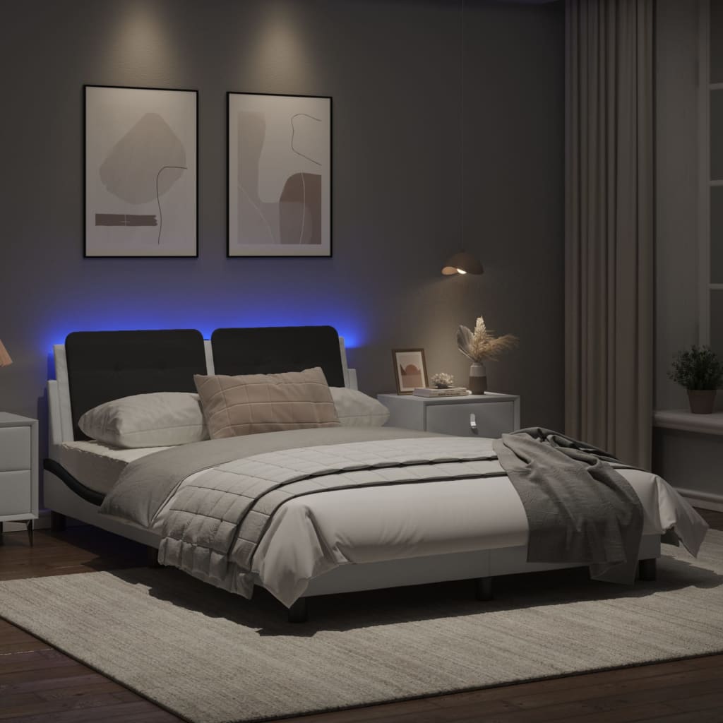 Bedframe met LED-verlichting kunstleer wit en zwart 140x190 cm