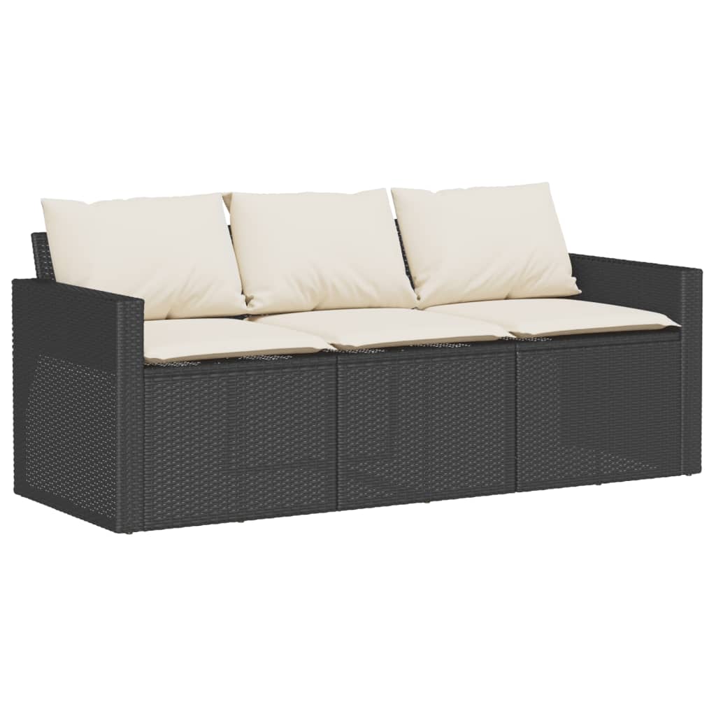 6-delige Loungeset met kussens poly rattan zwart