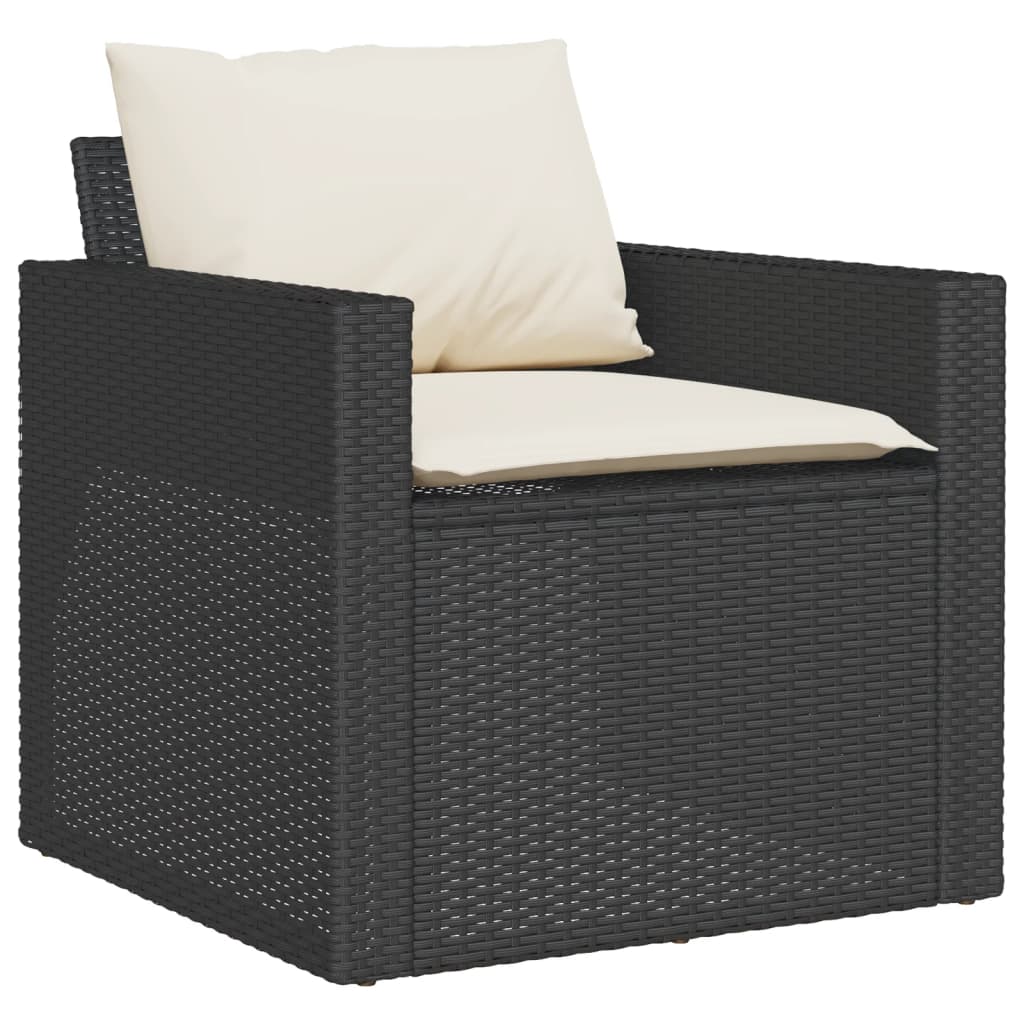 6-delige Loungeset met kussens poly rattan zwart