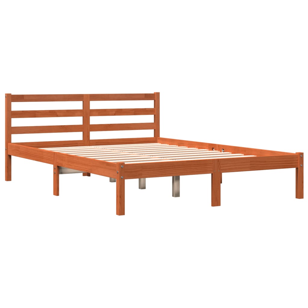 Bedframe massief grenenhout wasbruin 140x190 cm