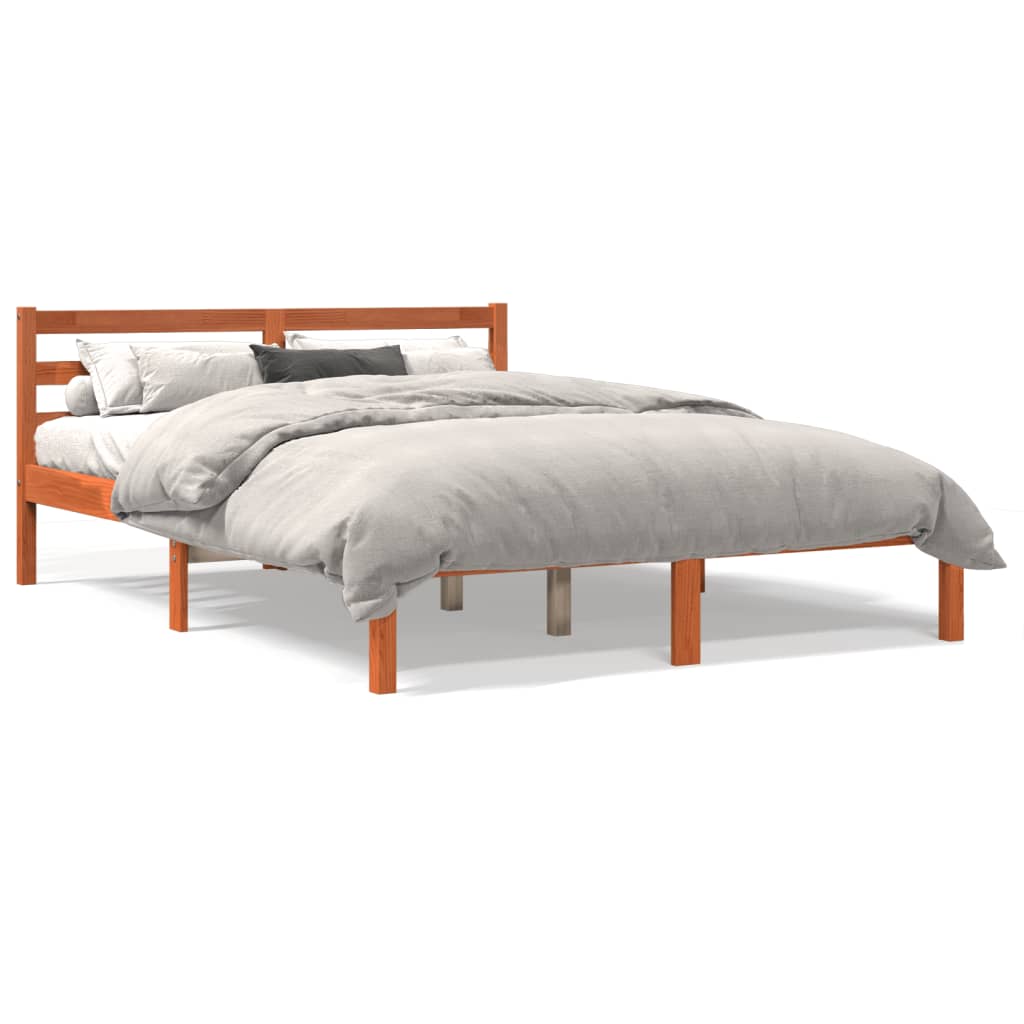 Bedframe massief grenenhout wasbruin 140x190 cm