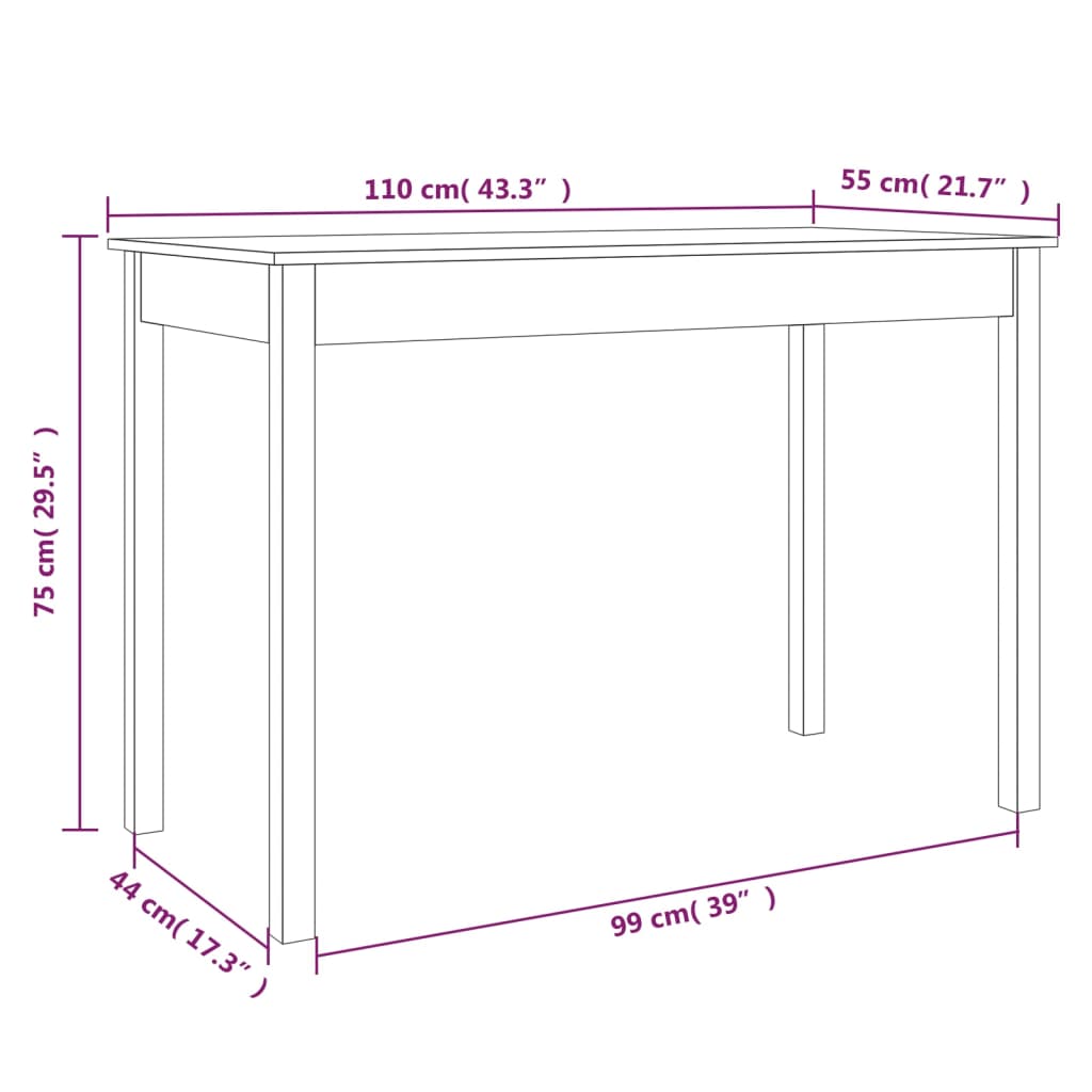 Eettafel 110x55x75 cm massief grenenhout wasbruin