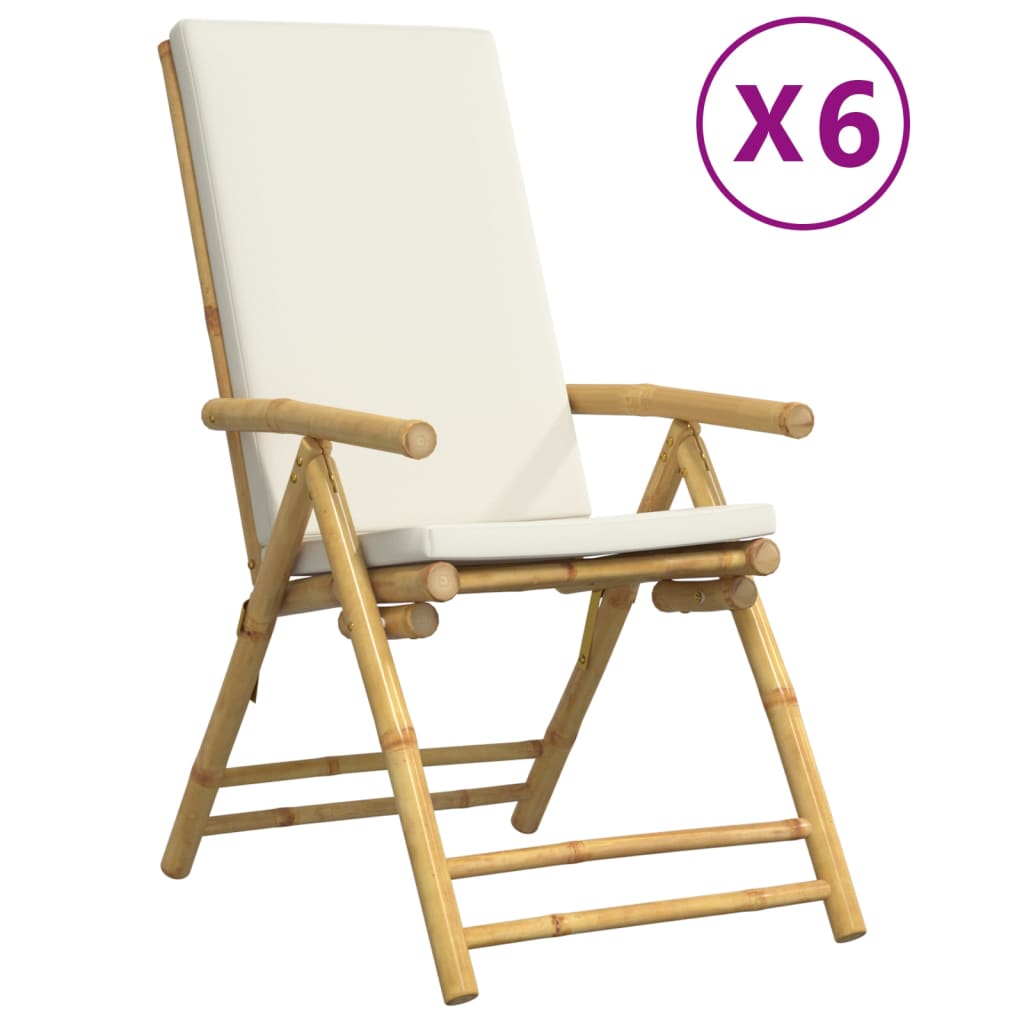 Tuinstoelen Inklapbaar Met Kussens Bamboe Crème 6 Wit