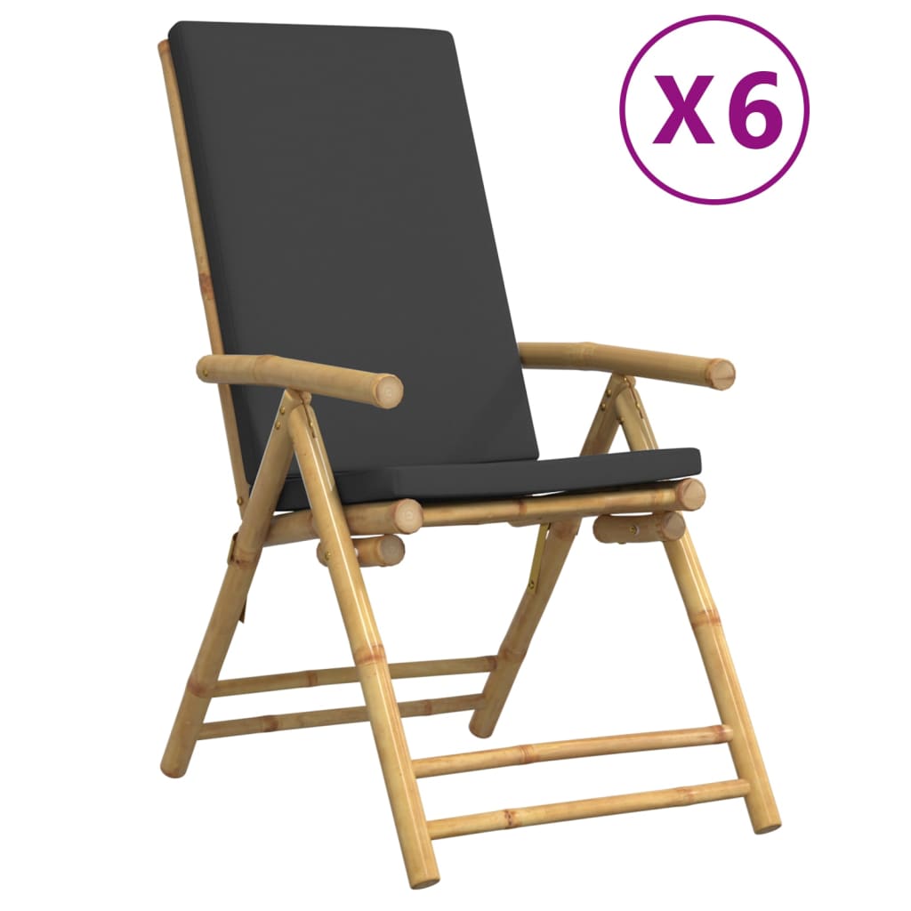 Tuinstoelen Inklapbaar Met Kussens Bamboe Donker 6 Grijs