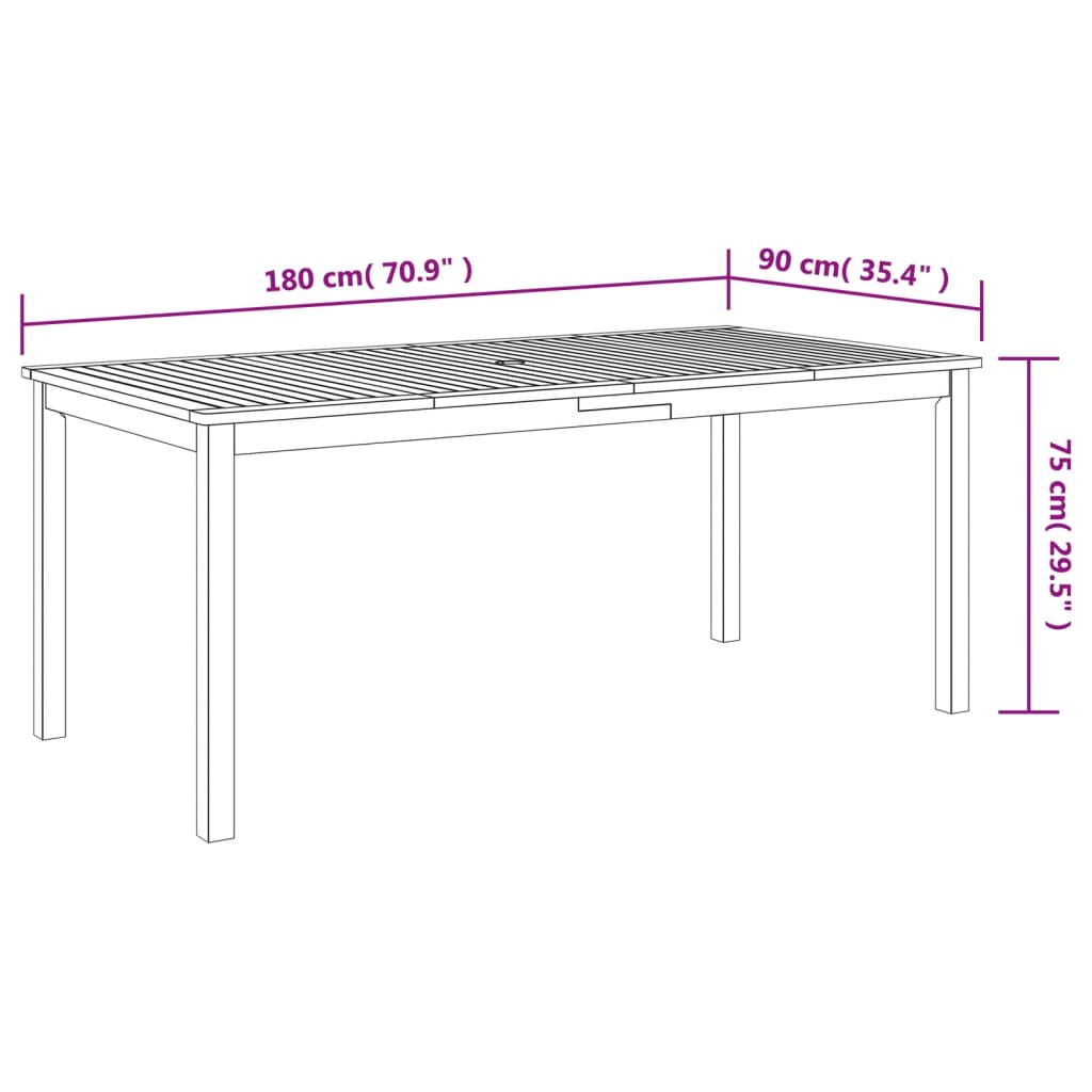 Tuintafel Massief Acaciahout 180 x 90 x 75 cm