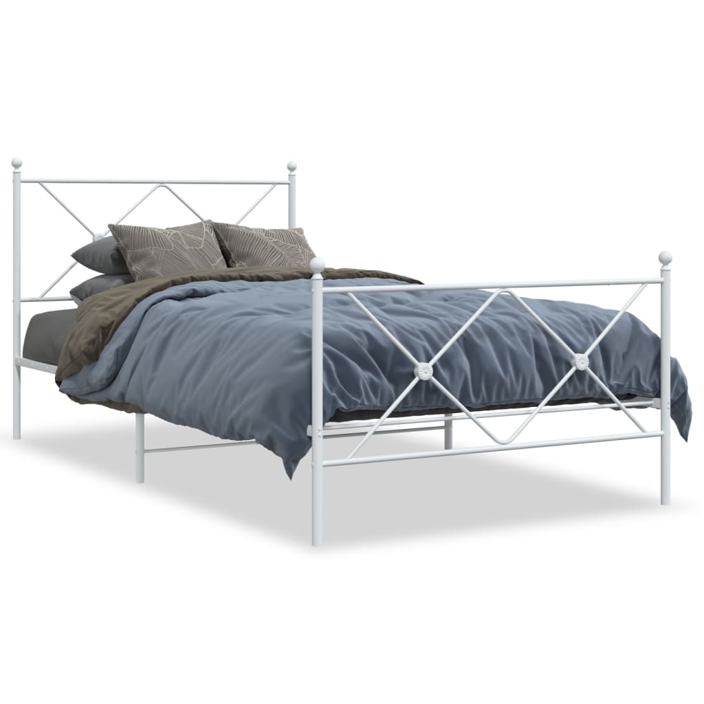 Bedframe met hoofd- en voeteneinde metaal wit 100x190 cm