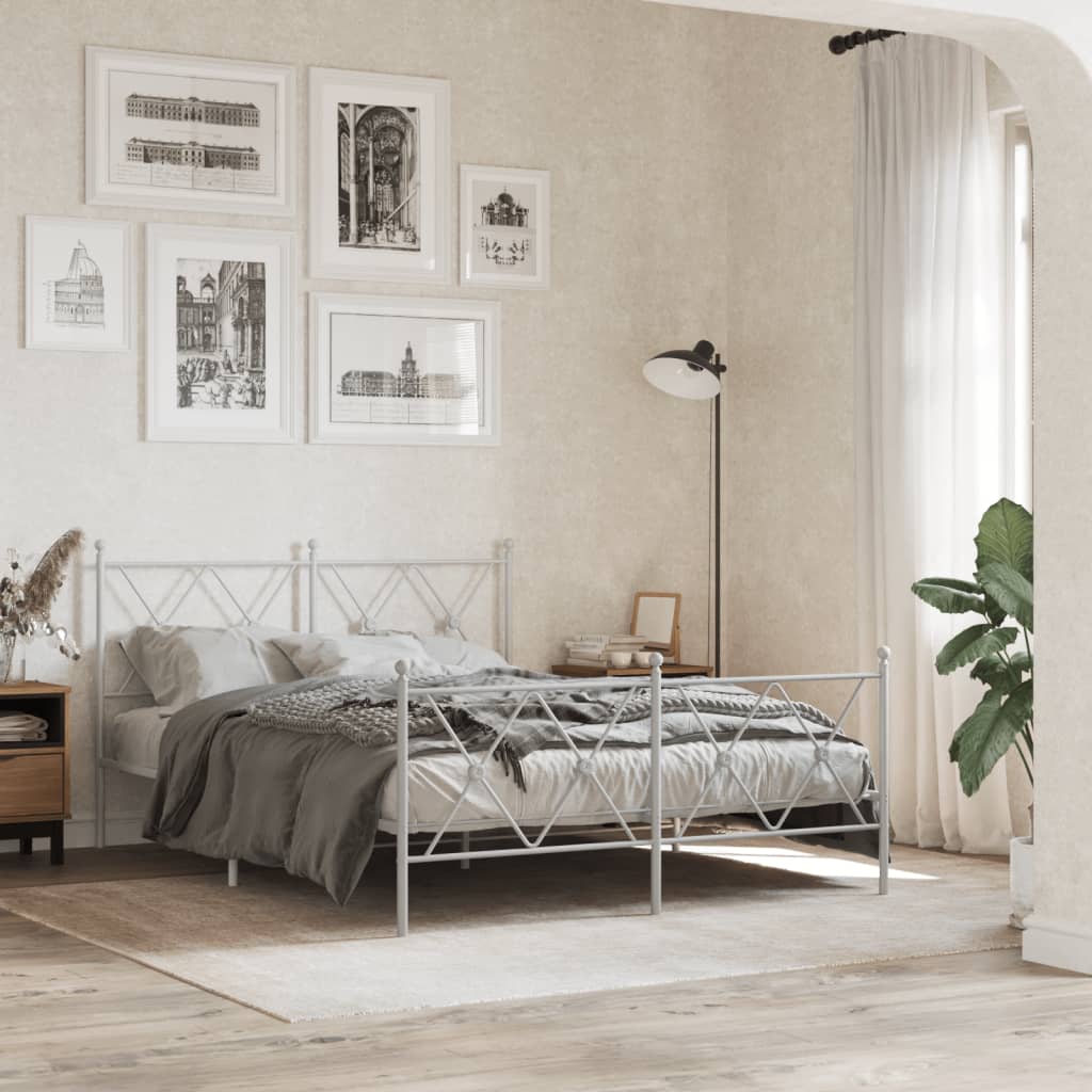 Bedframe met hoofd- en voeteneinde metaal wit 137x190 cm