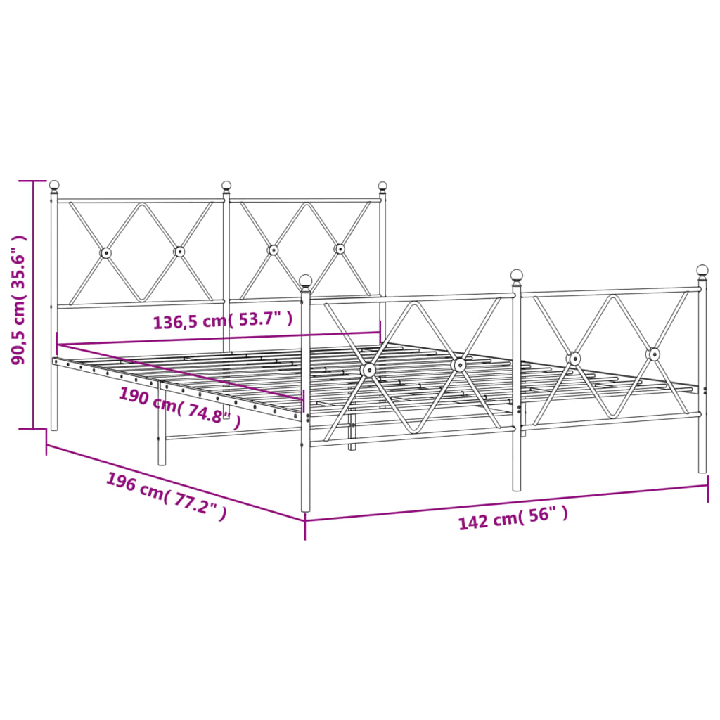 Bedframe met hoofd- en voeteneinde metaal wit 137x190 cm