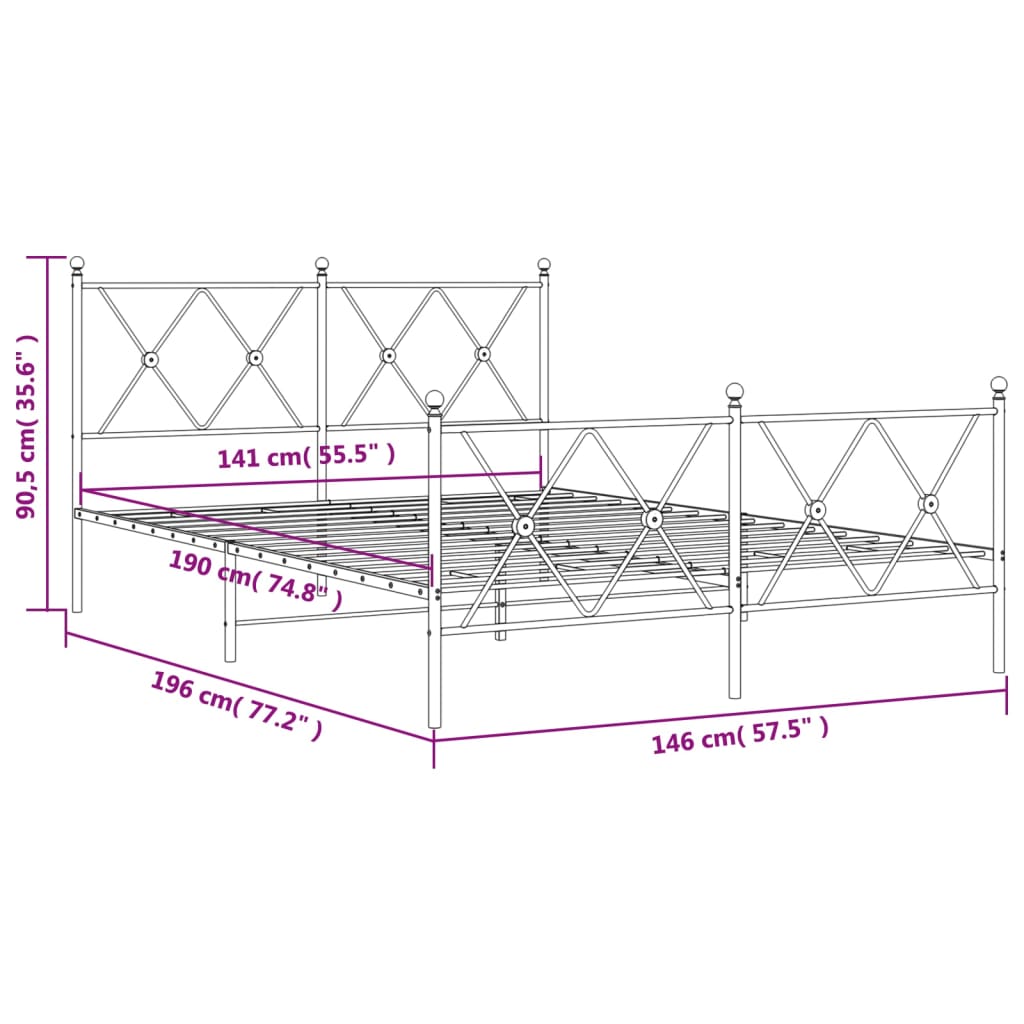 Bedframe met hoofd- en voeteneinde metaal wit 140x190 cm