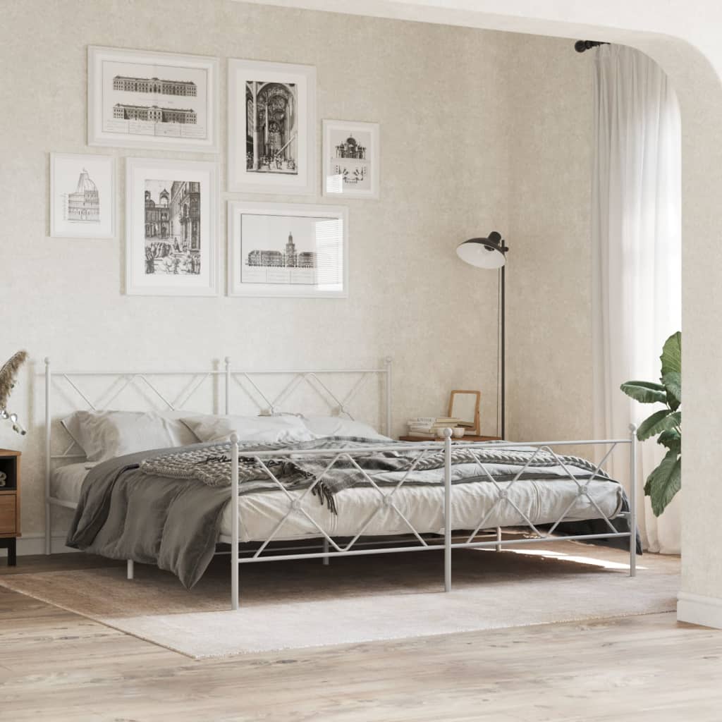 Bedframe met hoofd- en voeteneinde metaal wit 183x213 cm