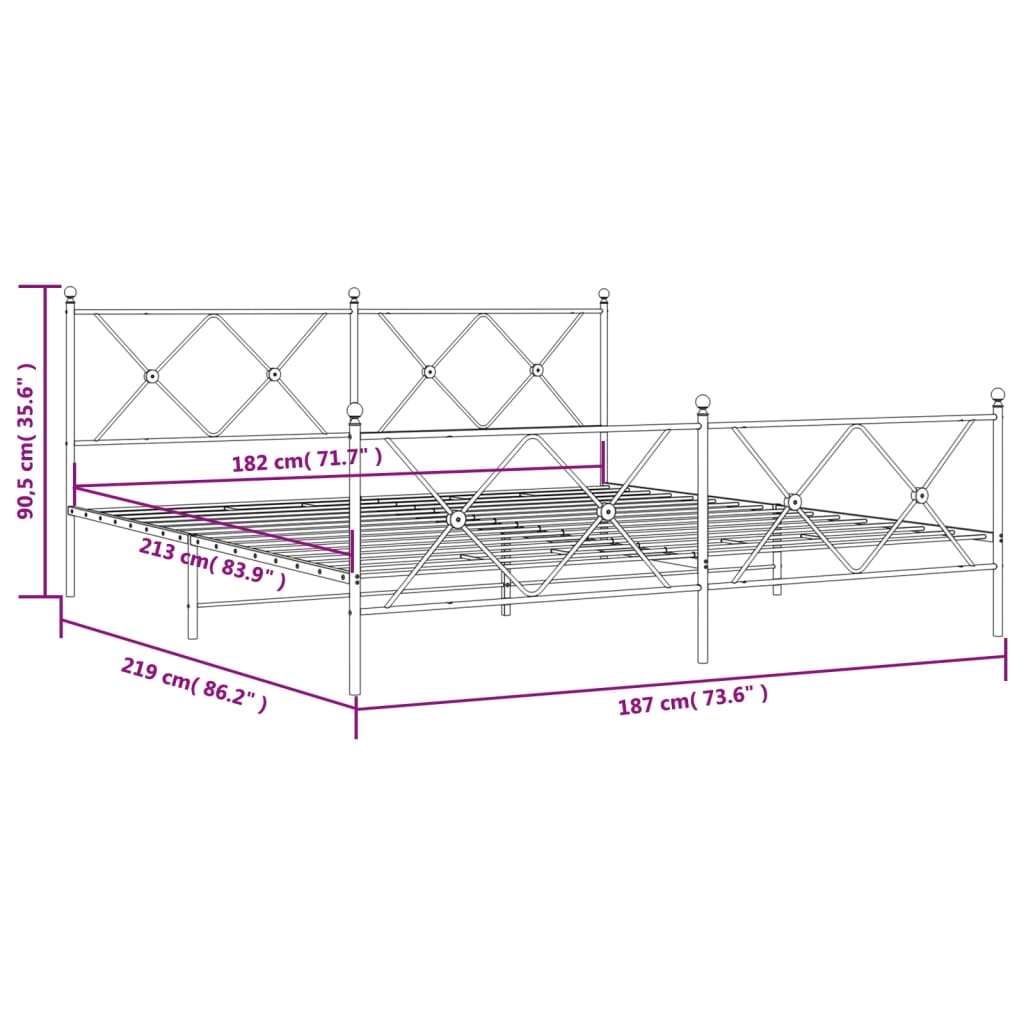 Bedframe met hoofd- en voeteneinde metaal wit 183x213 cm