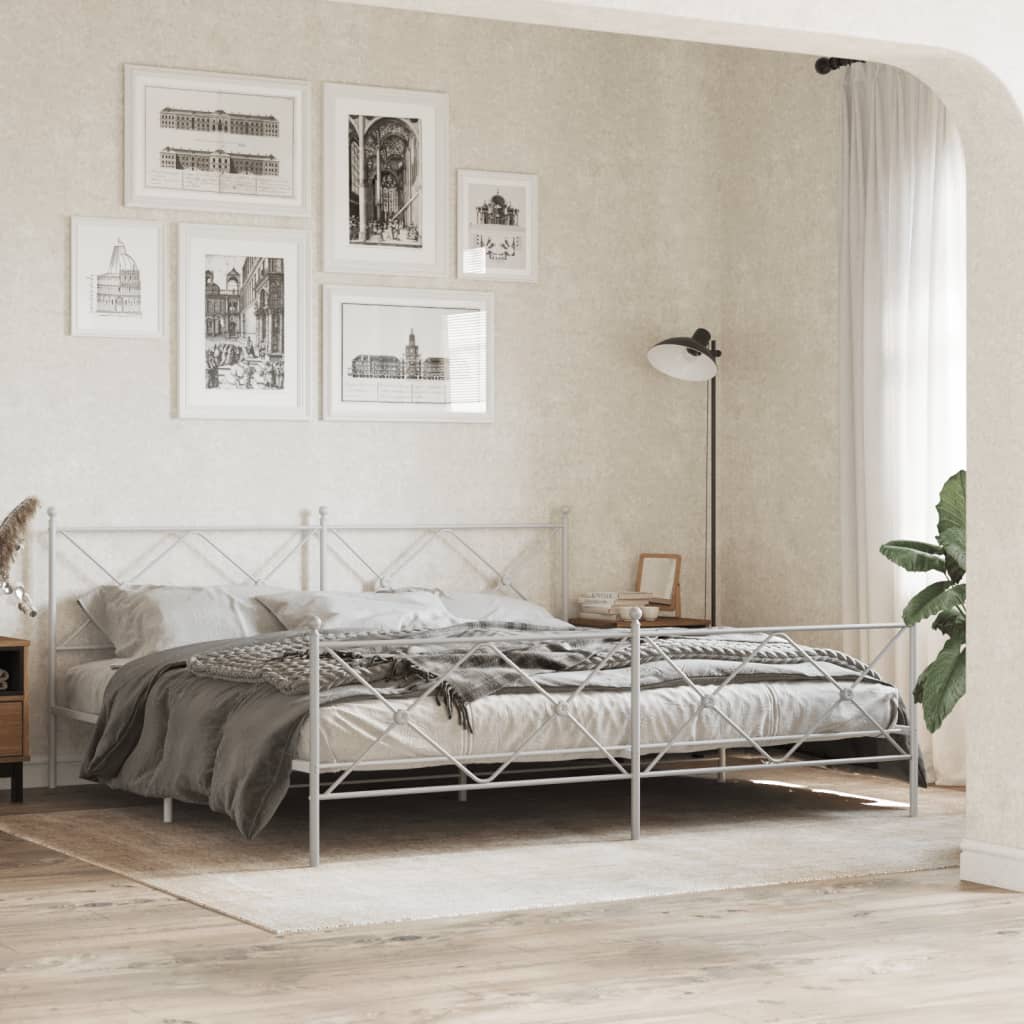 Bedframe met hoofd- en voeteneinde metaal wit 200x200 cm