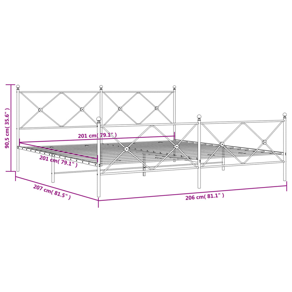 Bedframe met hoofd- en voeteneinde metaal wit 200x200 cm