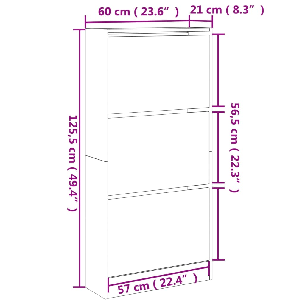 Schoenenkast 60X21X125,5 Cm Bewerkt Hout Wit Wit 60 x 21 x 125.5 cm