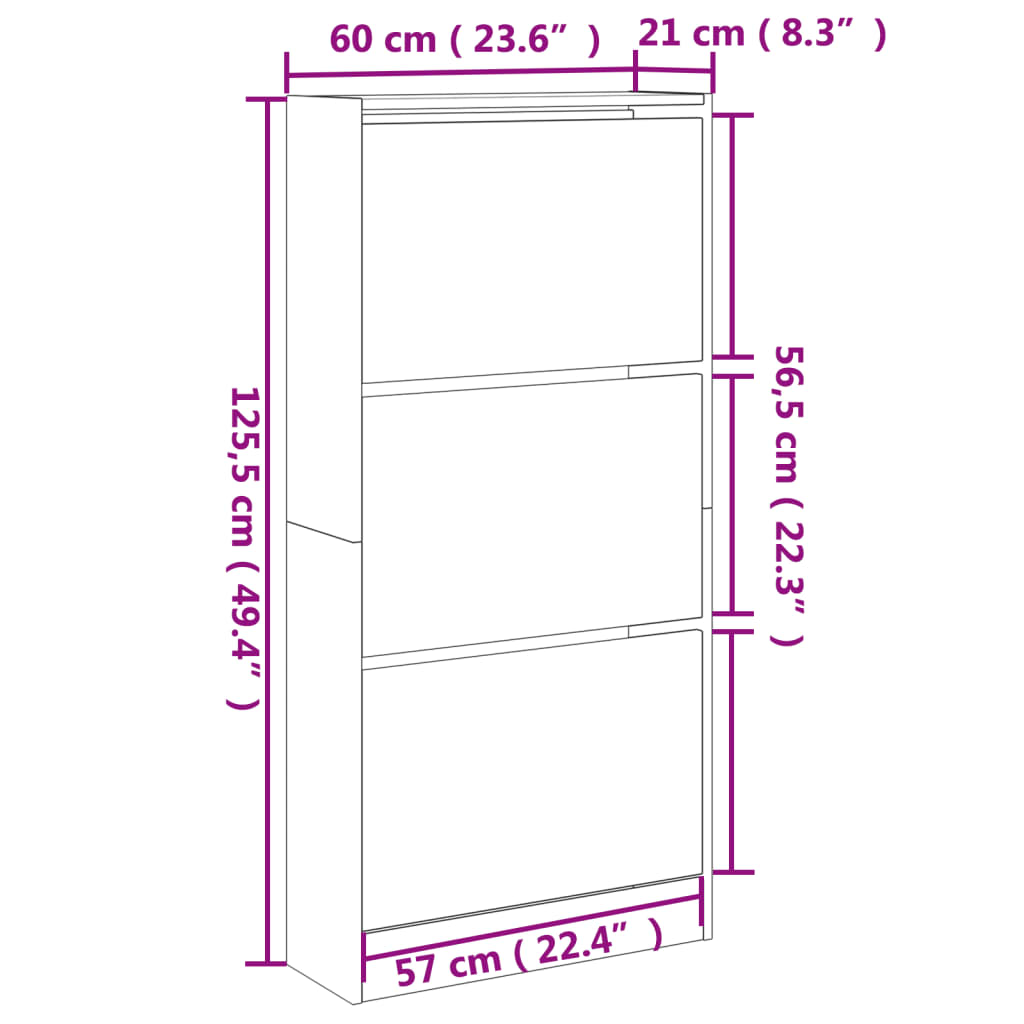 Schoenenkast 60X21X125,5 Cm Bewerkt Hout Sonoma Eikenkleurig Sonoma Eiken 60 x 21 x 125.5 cm