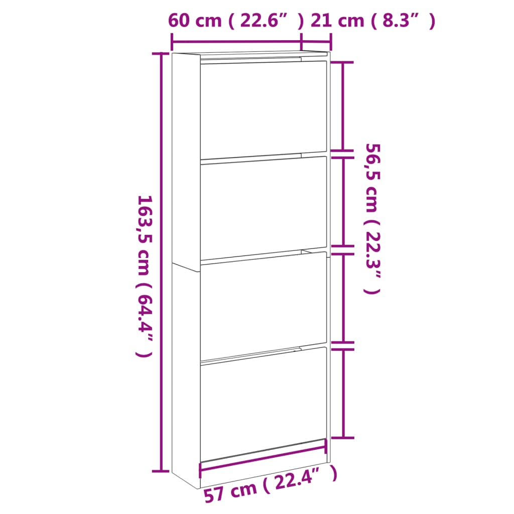 Schoenenkast 60X21X163,5 Cm Bewerkt Hout Sonoma Eikenkleurig Sonoma Eiken 60 x 21 x 163.5 cm