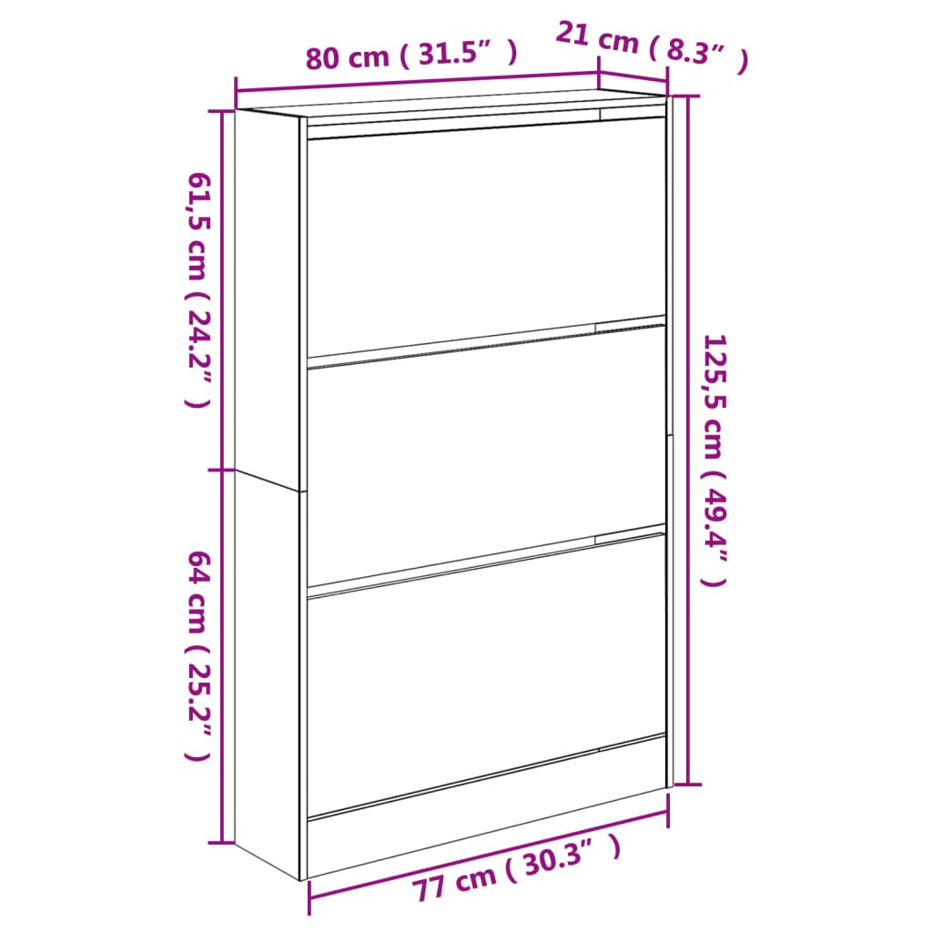 Schoenenkast 80X21X125,5 Cm Bewerkt Hout Wit Wit 80 x 21 x 125.5 cm