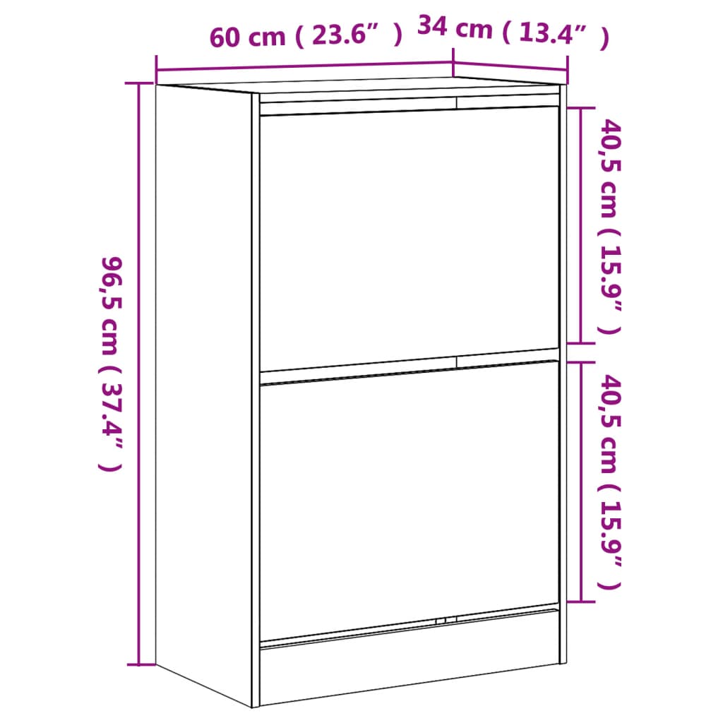 Schoenenkast 60X34X96,5 Cm Bewerkt Hout Wit Wit 60 x 34 x 96.5 cm 1