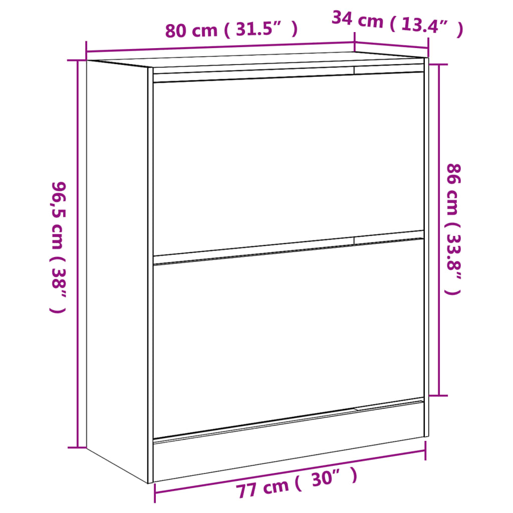 Schoenenkast 80X34X96,5 Cm Bewerkt Hout Wit Wit 80 x 34 x 96.5 cm 1