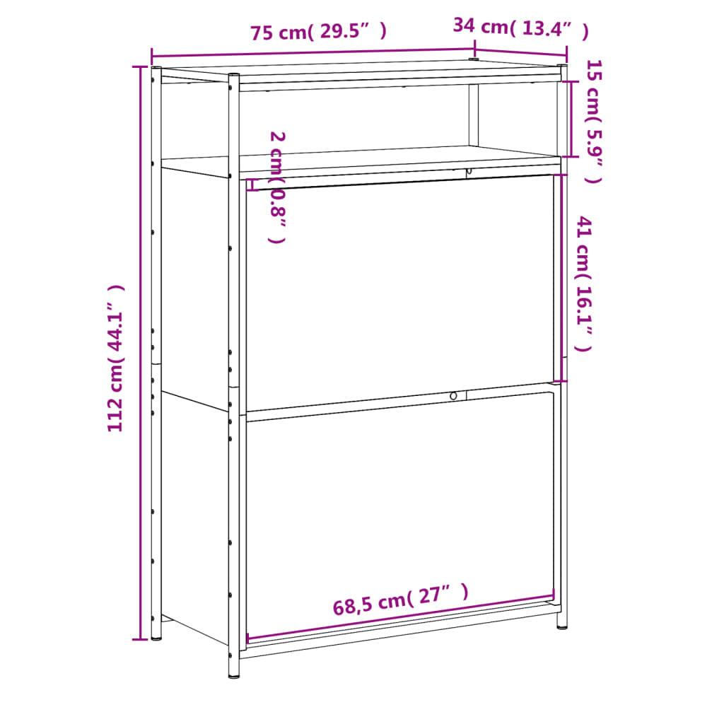 Schoenenkast Bewerkt Hout 75 x 34 x 112 cm Zwart