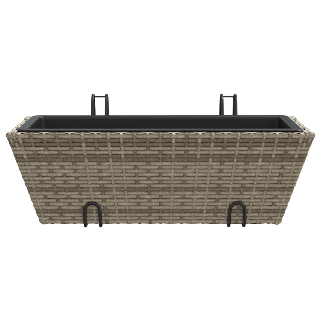 Plantenbakken 2 st met haken poly rattan grijs