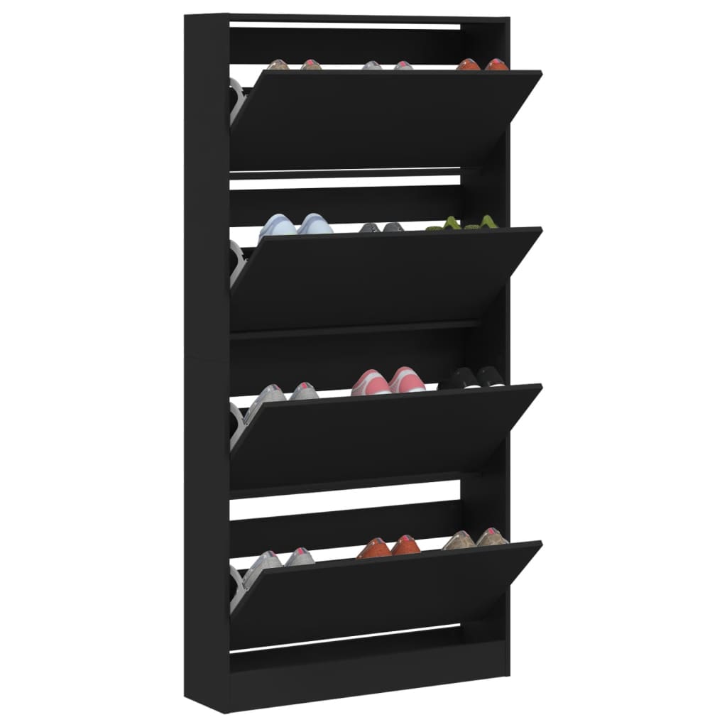 Schoenenkast Met 4 Klaplades 80X21X163,5 Cm Zwart Zwart 80 x 21 x 163.5 cm