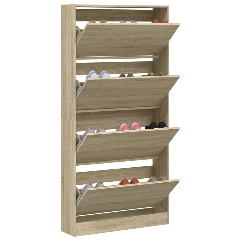 Schoenenkast Met 4 Klaplades 80X21X163,5 Cm Sonoma Eikenkleurig Sonoma Eiken 80 x 21 x 163.5 cm