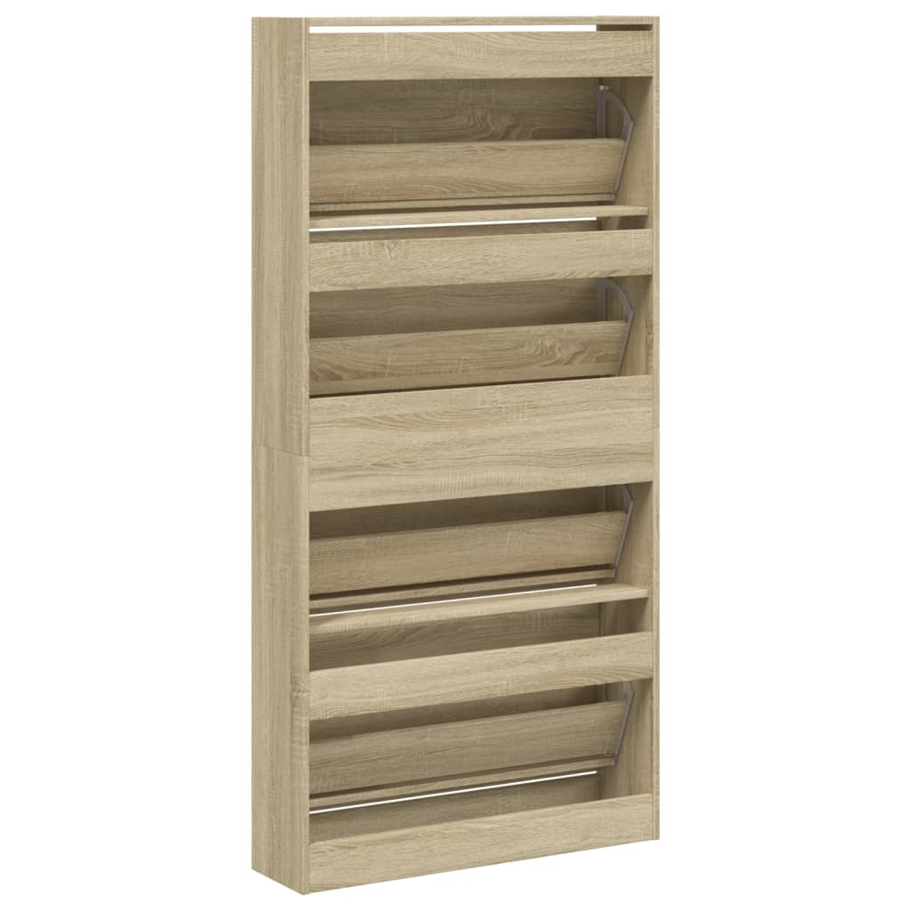 Schoenenkast Met 4 Klaplades 80X21X163,5 Cm Sonoma Eikenkleurig Sonoma Eiken 80 x 21 x 163.5 cm