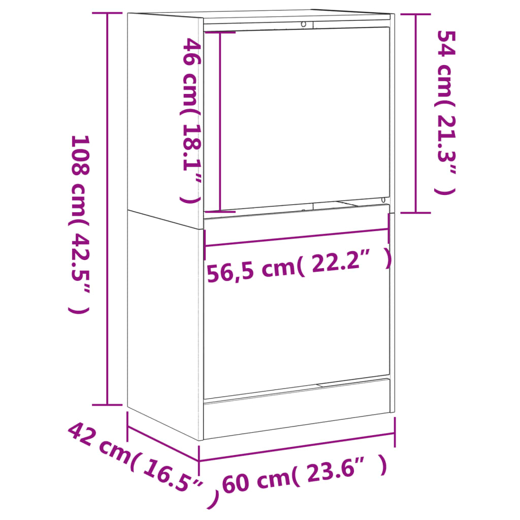 Schoenenkast Met 2 Klaplades 60X42X108 Cm Sonoma Eikenkleurig Sonoma Eiken 60 x 42 x 108 cm