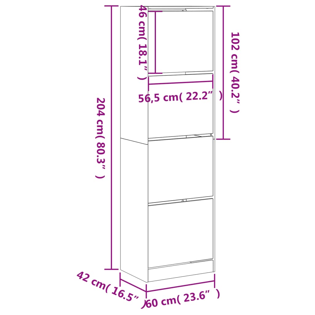 Schoenenkast Met 4 Klaplades 60X42X204 Cm Wit Wit 60 x 42 x 204 cm 1