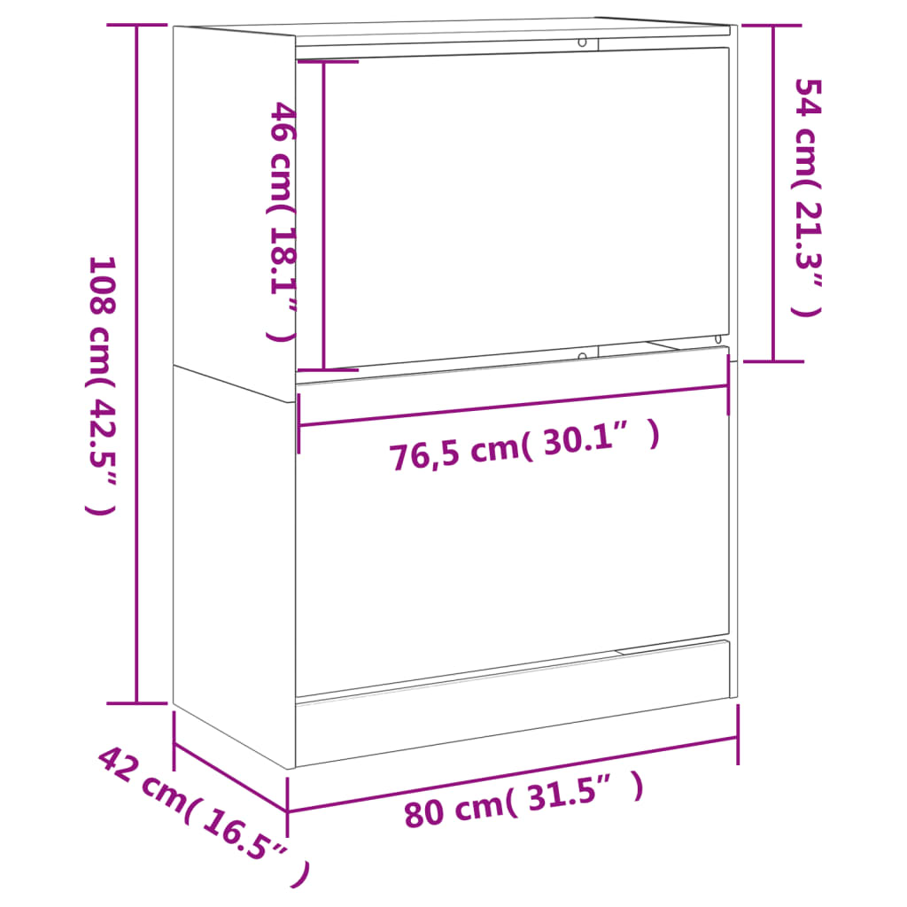 Schoenenkast Met 2 Klaplades 80X42X108 Cm Wit Wit 80 x 42 x 108 cm