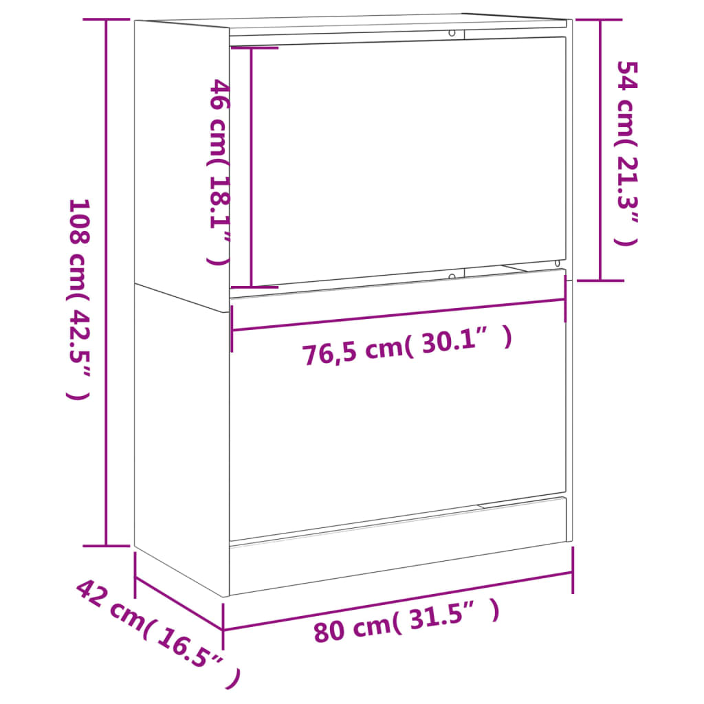 Schoenenkast Met 2 Klaplades 80X42X108 Cm Sonoma Eikenkleurig Sonoma Eiken 80 x 42 x 108 cm