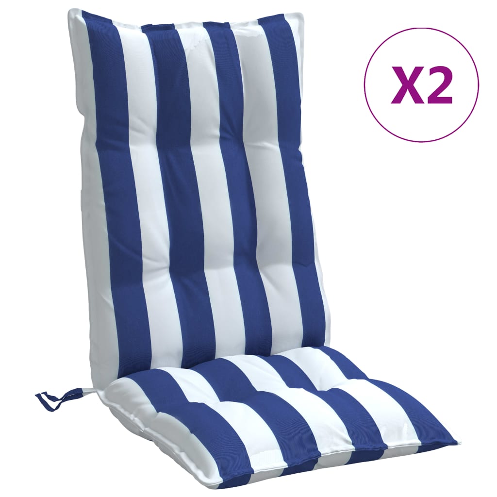 Stoelkussens 2 St Hoge Rug Gestreept Stof Wit En Blauw