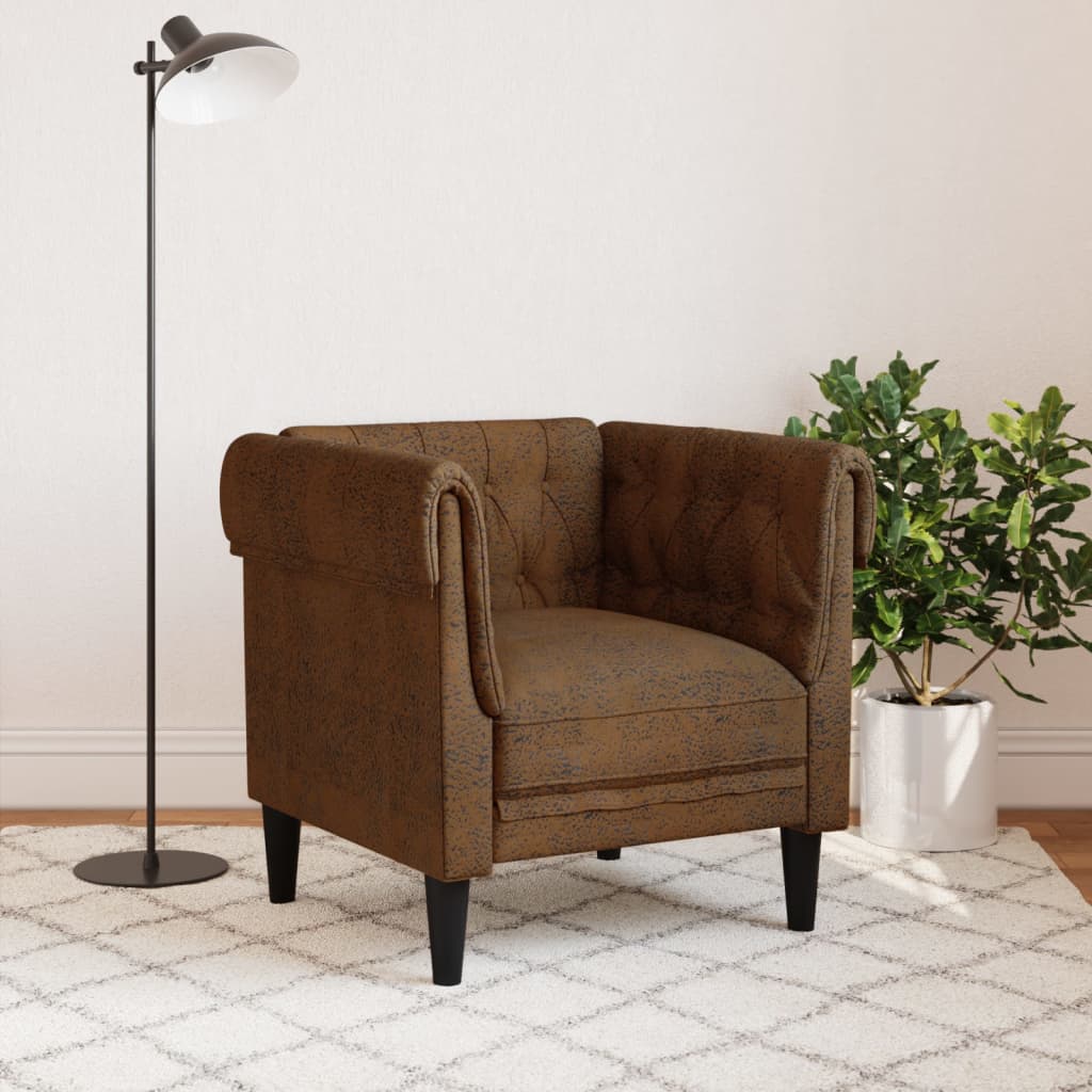 Fauteuil Chesterfield-stijl stof bruin