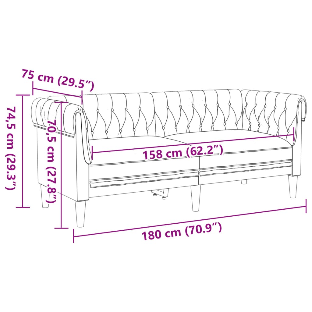 Tweezitsbank Chesterfield-stijl stof bruin