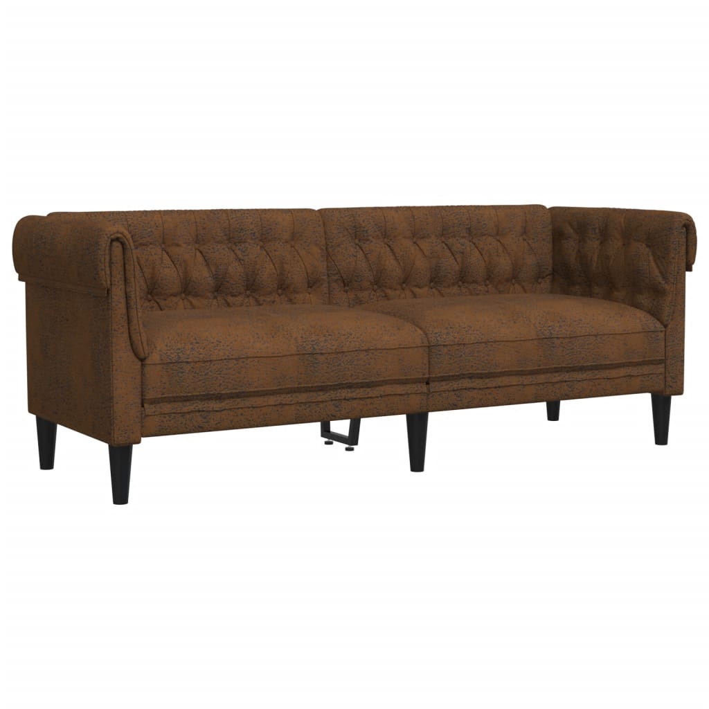 Driezitsbank Chesterfield-stijl stof bruin