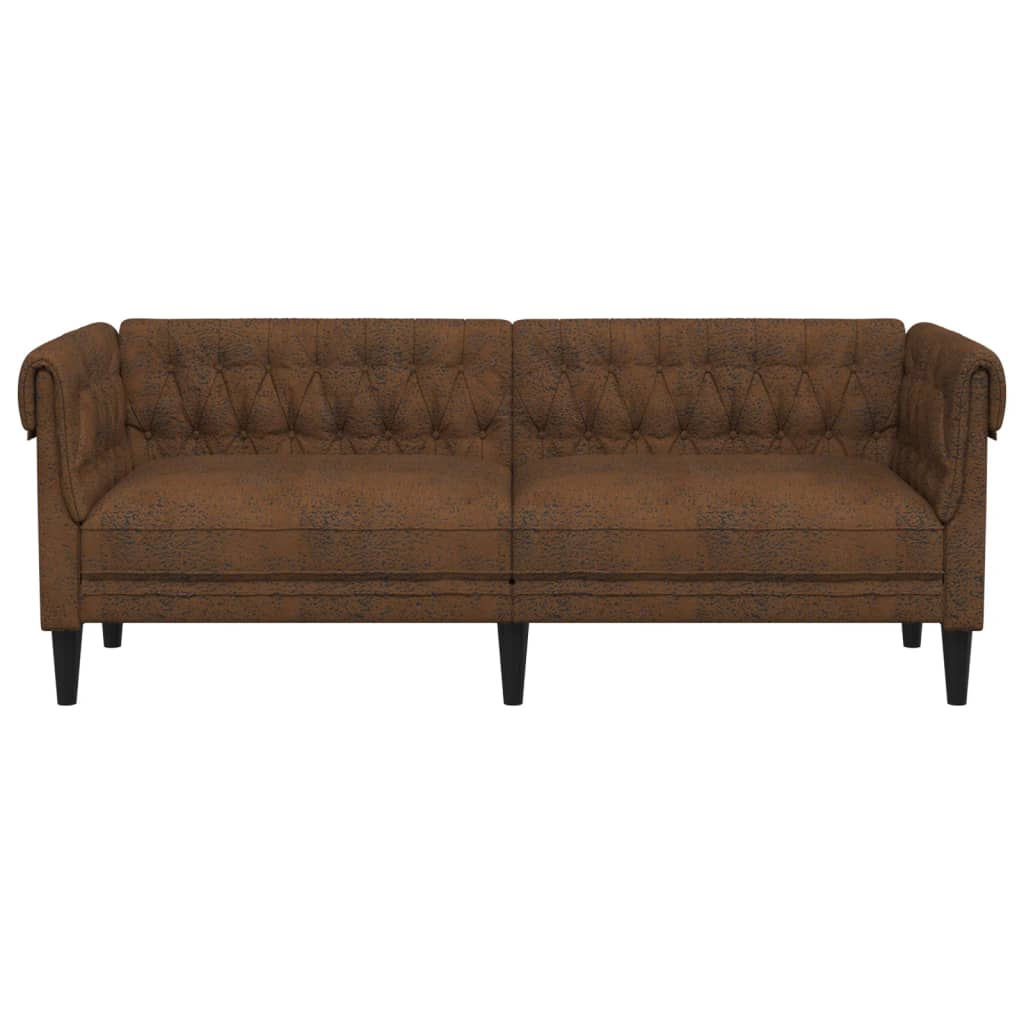 Driezitsbank Chesterfield-stijl stof bruin