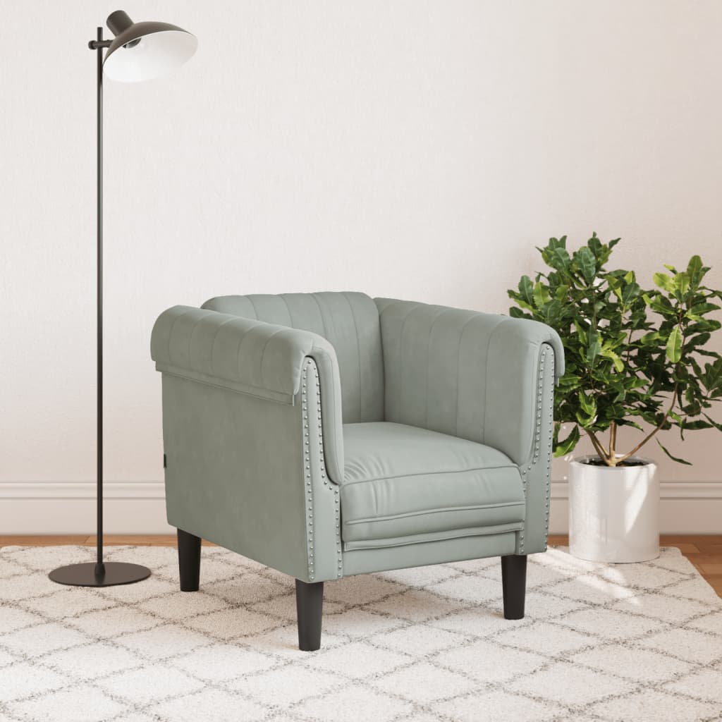 Fauteuil fluweel lichtgrijs