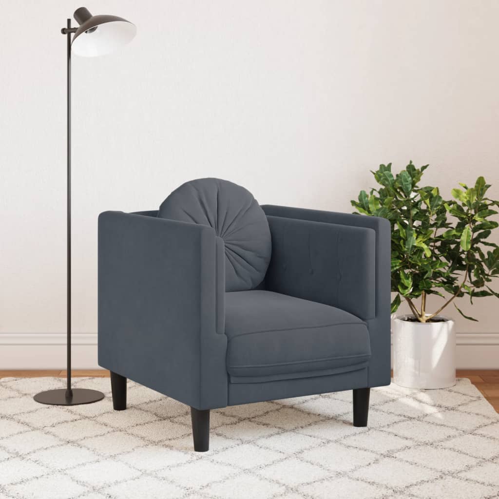 Fauteuil met kussens fluweel donkergrijs