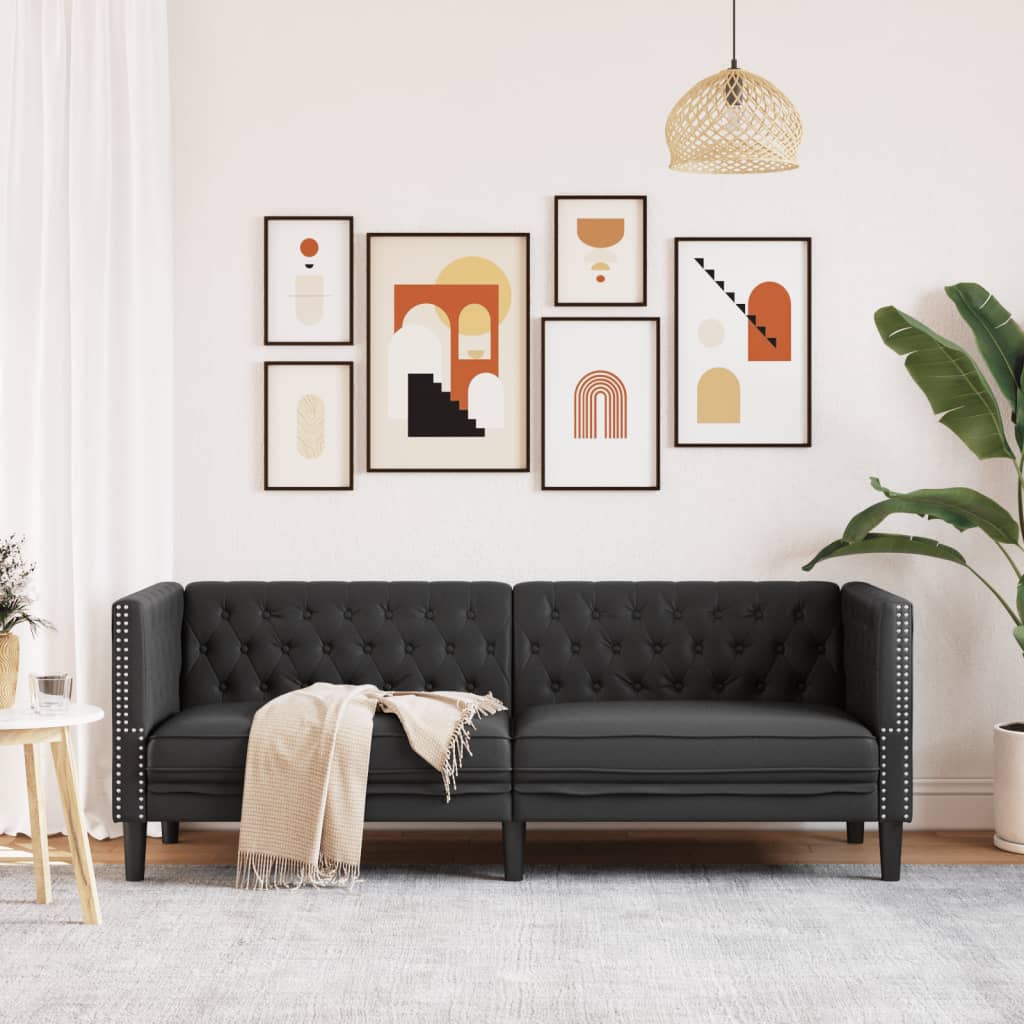 Driezitsbank Chesterfield-stijl kunstleer zwart