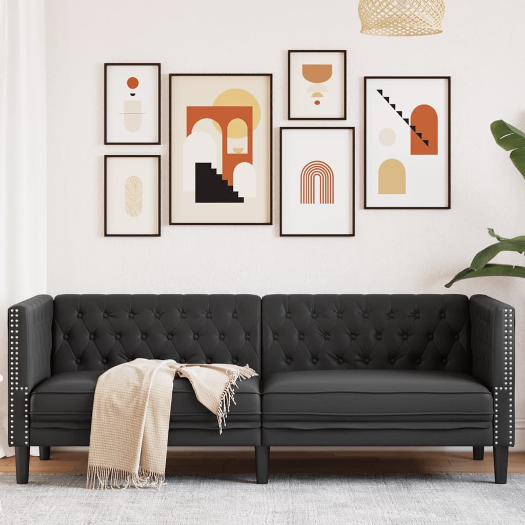 Driezitsbank Chesterfield-stijl kunstleer zwart