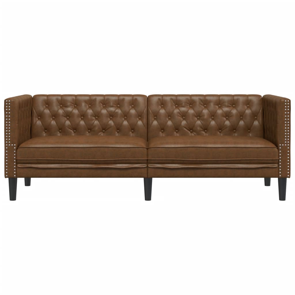 Driezitsbank Chesterfield-stijl kunstsuède bruin