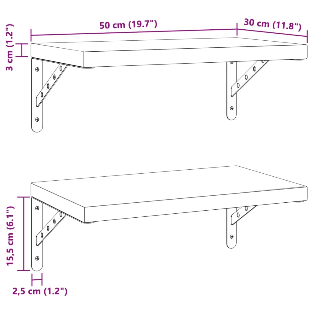 Wandschappen 2 st 50x30 cm roestvrijstaal zilverkleurig