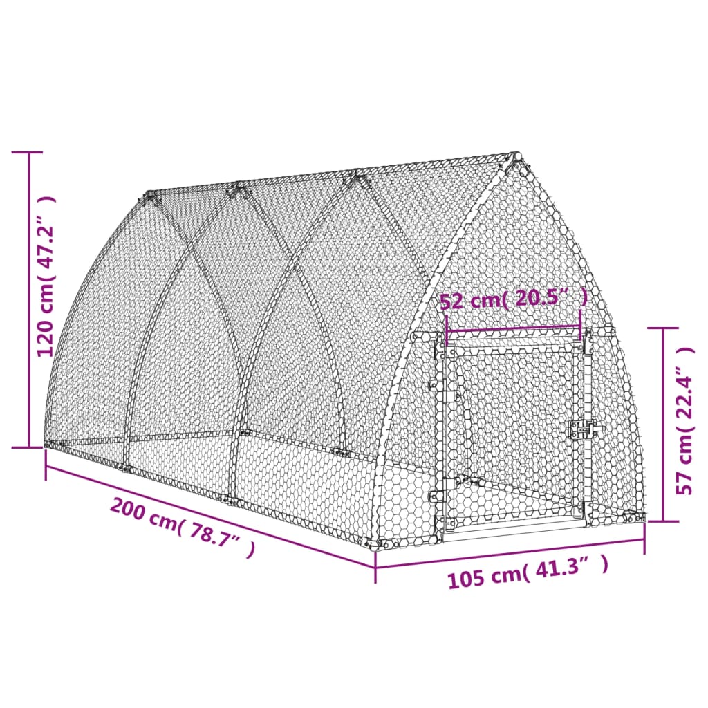 Kippenhok 300x105x120 cm gegalvaniseerd staal zilverkleurig