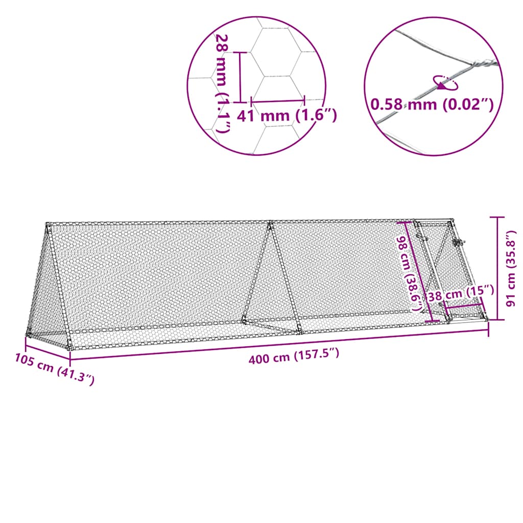 Kippenhok 400x105x91 cm gegalvaniseerd staal zilverkleurig