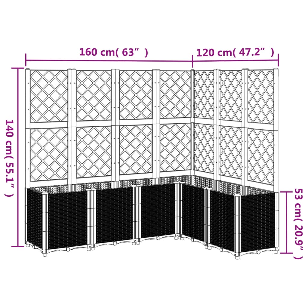 Plantenbak Met Latwerk 160X120X140 Cm Polypropeen Grijs