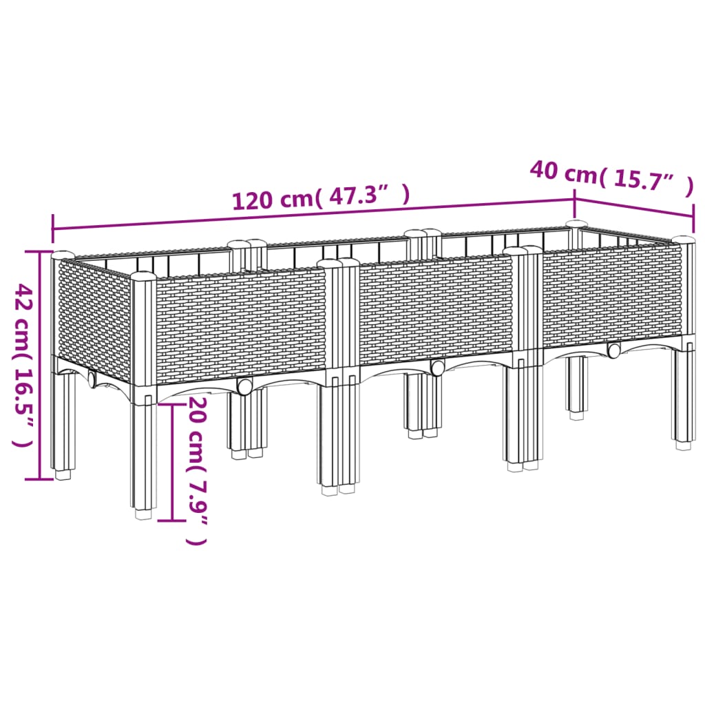 Plantenbak met poten 120x40x42 cm polypropeen zwart