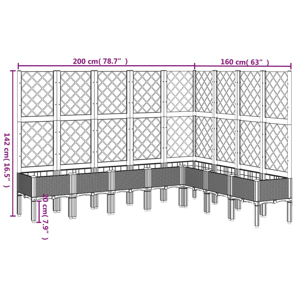 Plantenbak met latwerk 200x160x142 cm polypropeen zwart