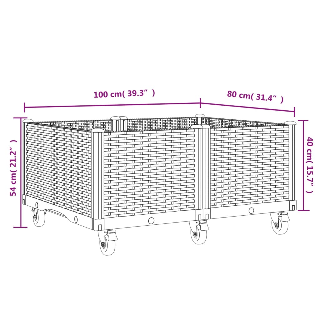 Plantenbak met wielen 100x80x54 cm polypropeen grijs