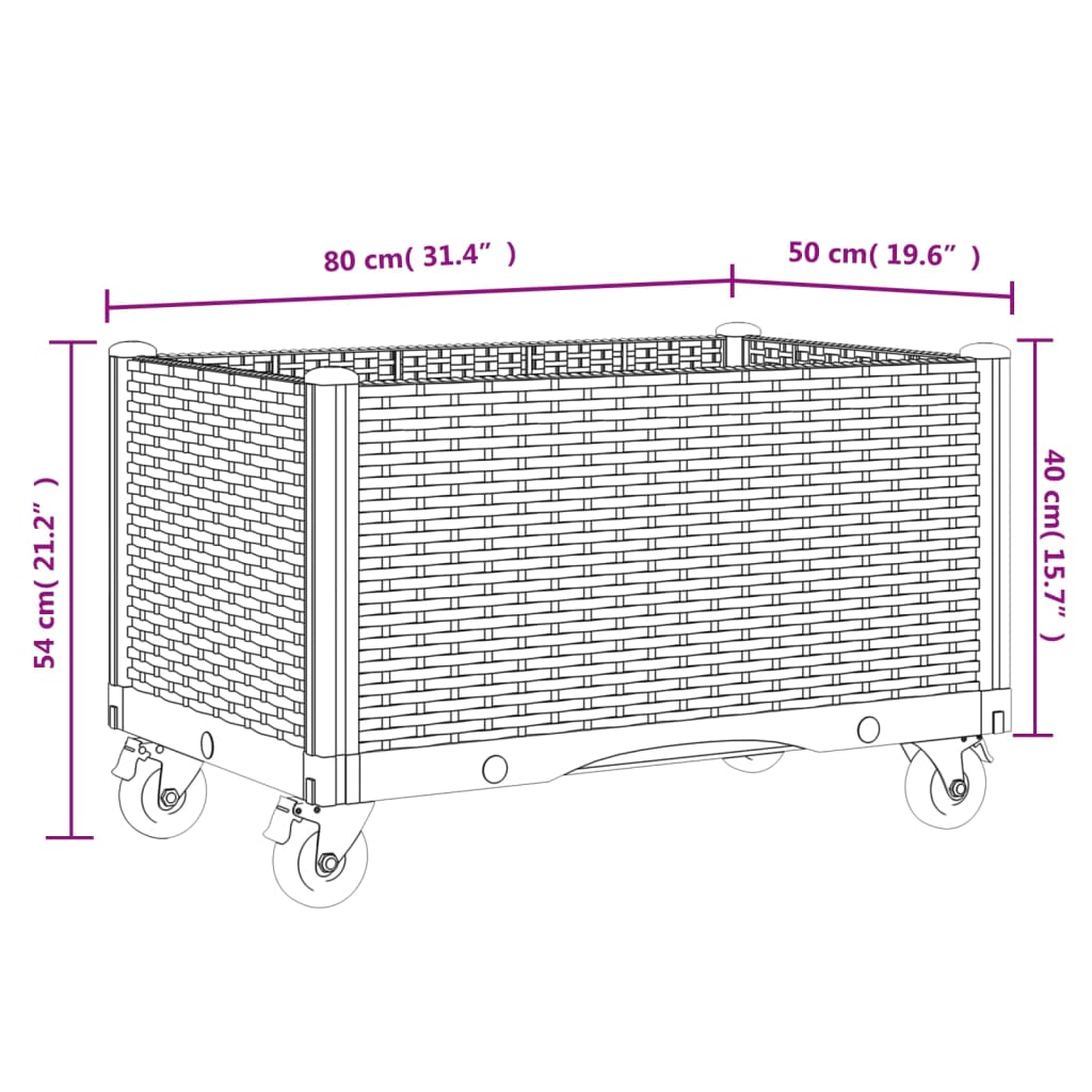 Plantenbak met wielen 80x50x54 cm polypropeen wit